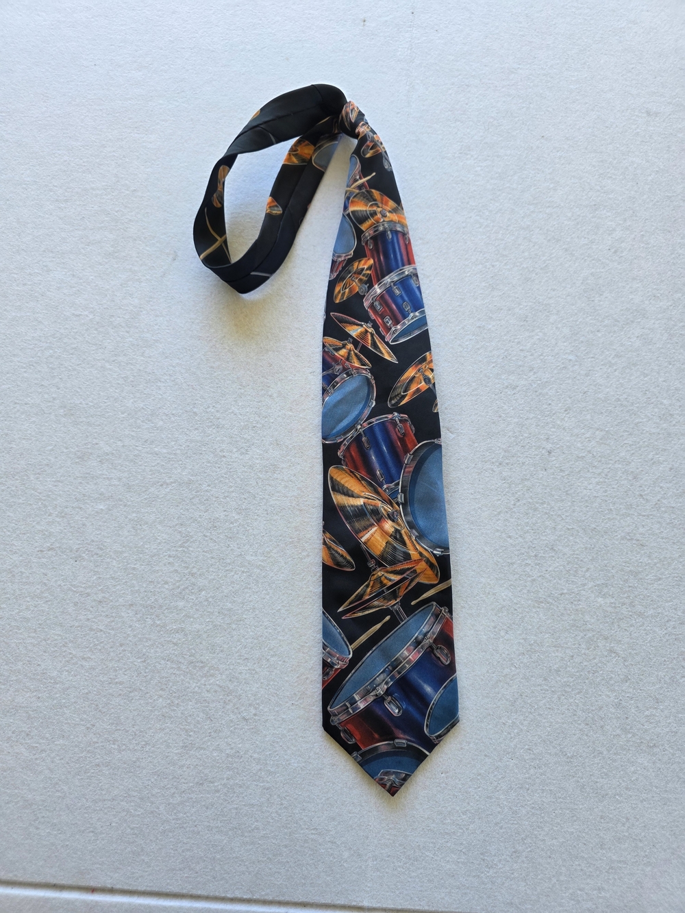 Funky Men's D'em Crazy Black Jazz Drum Set Print Tie